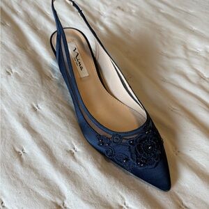 Nina Women's Dark Blue Floral Slingback Flats